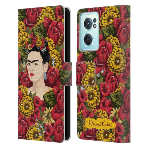 Frida Kahlo Red Florals Portrait Pattern Leather Book Wallet Case Cover For OnePlus Nord CE 2 5G