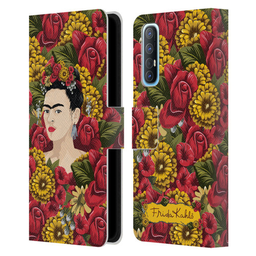 Frida Kahlo Red Florals Portrait Pattern Leather Book Wallet Case Cover For OPPO Find X2 Neo 5G