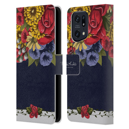 Frida Kahlo Red Florals Blooms Leather Book Wallet Case Cover For OPPO Find X5 Pro