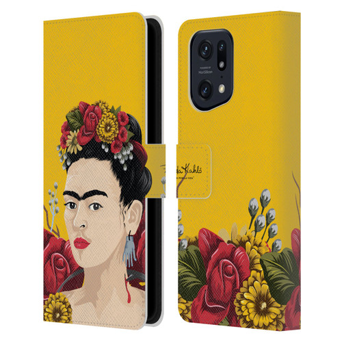 Frida Kahlo Red Florals Portrait Leather Book Wallet Case Cover For OPPO Find X5 Pro
