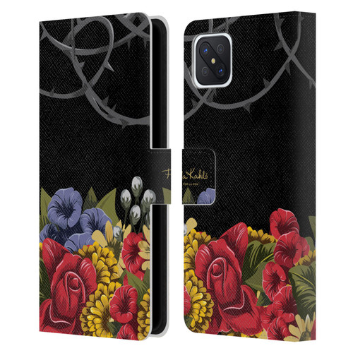 Frida Kahlo Red Florals Efflorescence Leather Book Wallet Case Cover For OPPO Reno4 Z 5G