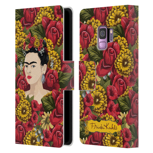 Frida Kahlo Red Florals Portrait Pattern Leather Book Wallet Case Cover For Samsung Galaxy S9