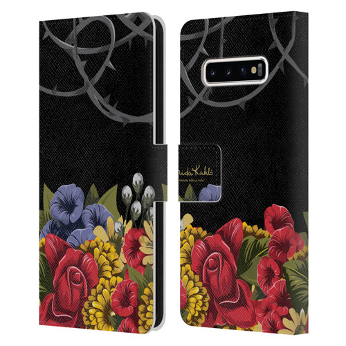 Frida Kahlo Red Florals Efflorescence Leather Book Wallet Case Cover For Samsung Galaxy S10+ / S10 Plus