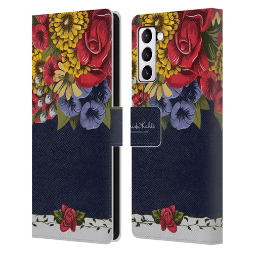 Frida Kahlo Red Florals Blooms Leather Book Wallet Case Cover For Samsung Galaxy S21+ 5G