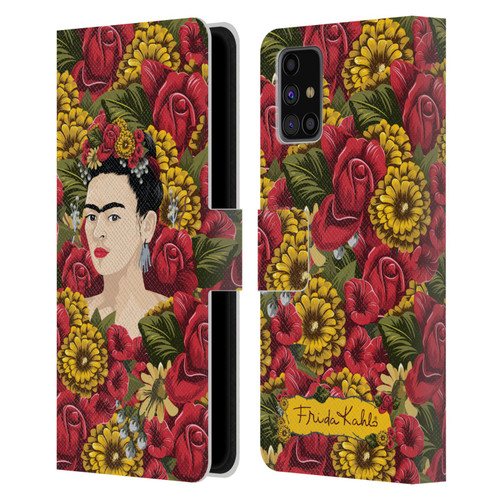 Frida Kahlo Red Florals Portrait Pattern Leather Book Wallet Case Cover For Samsung Galaxy M31s (2020)