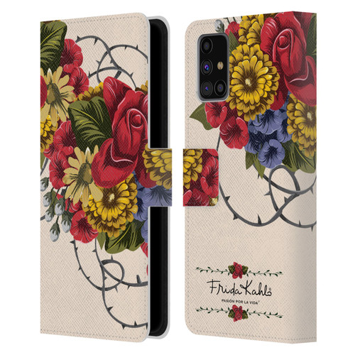Frida Kahlo Red Florals Vine Leather Book Wallet Case Cover For Samsung Galaxy M31s (2020)