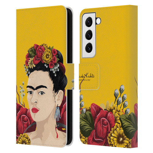 Frida Kahlo Red Florals Portrait Leather Book Wallet Case Cover For Samsung Galaxy S22 5G