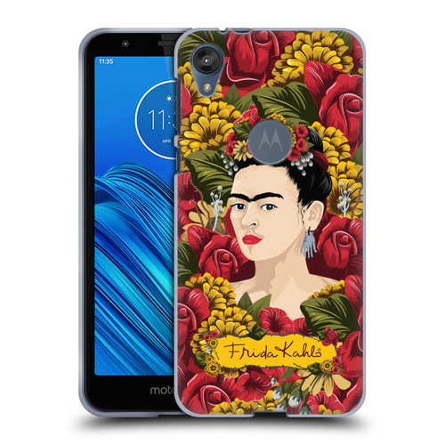 Frida Kahlo Red Florals Portrait Pattern Soft Gel Case for Motorola Moto E6