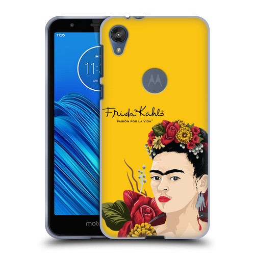 Frida Kahlo Red Florals Portrait Soft Gel Case for Motorola Moto E6