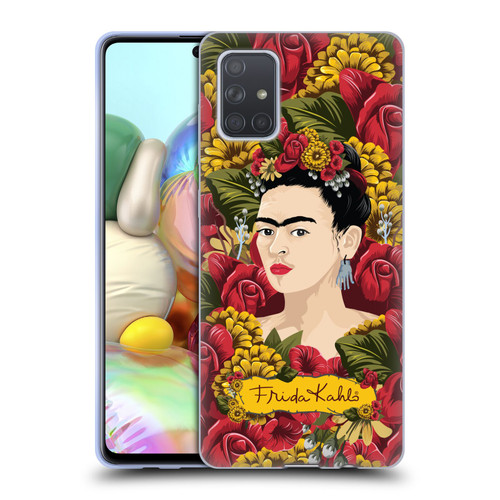 Frida Kahlo Red Florals Portrait Pattern Soft Gel Case for Samsung Galaxy A71 (2019)