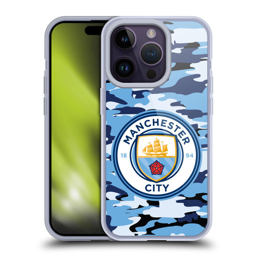 Manchester City Man City FC Badge Camou Blue Moon Soft Gel Case for Apple iPhone 14 Pro