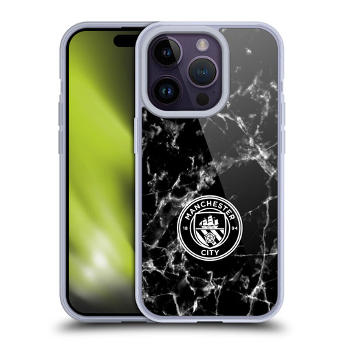 Manchester City Man City FC Marble Badge Black White Mono Soft Gel Case for Apple iPhone 14 Pro