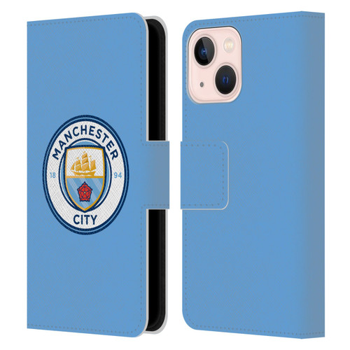Manchester City Man City FC Badge Blue Full Colour Leather Book Wallet Case Cover For Apple iPhone 13 Mini