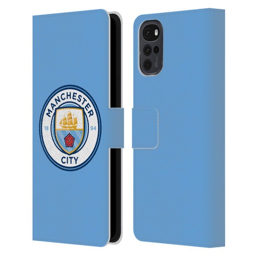 Manchester City Man City FC Badge Blue Full Colour Leather Book Wallet Case Cover For Motorola Moto G22