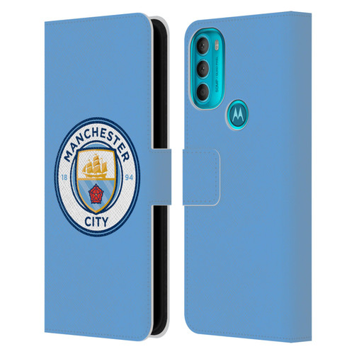 Manchester City Man City FC Badge Blue Full Colour Leather Book Wallet Case Cover For Motorola Moto G71 5G