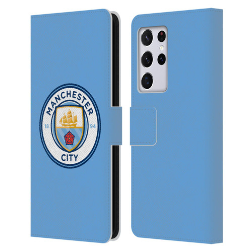 Manchester City Man City FC Badge Blue Full Colour Leather Book Wallet Case Cover For Samsung Galaxy S21 Ultra 5G