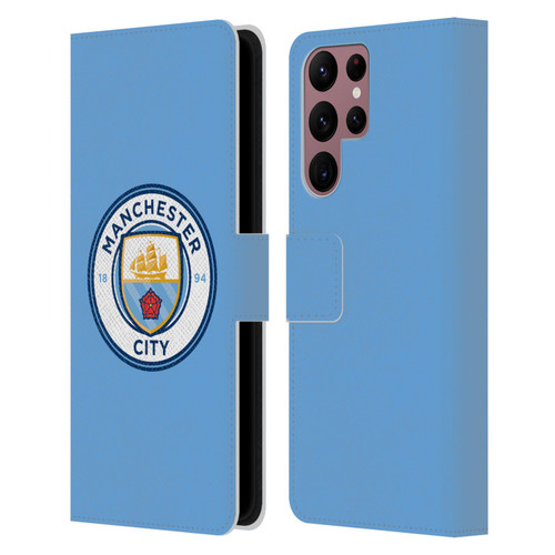 Manchester City Man City FC Badge Blue Full Colour Leather Book Wallet Case Cover For Samsung Galaxy S22 Ultra 5G