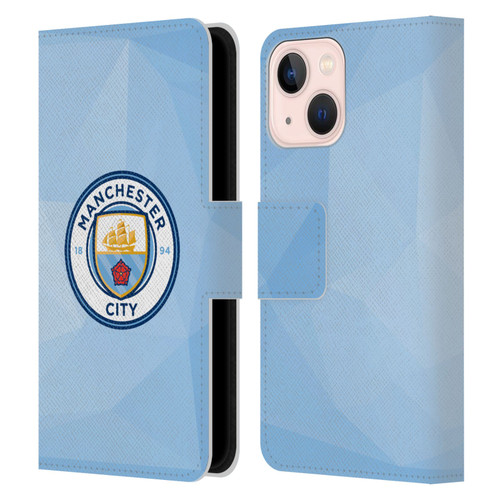 Manchester City Man City FC Badge Geometric Blue Full Colour Leather Book Wallet Case Cover For Apple iPhone 13 Mini