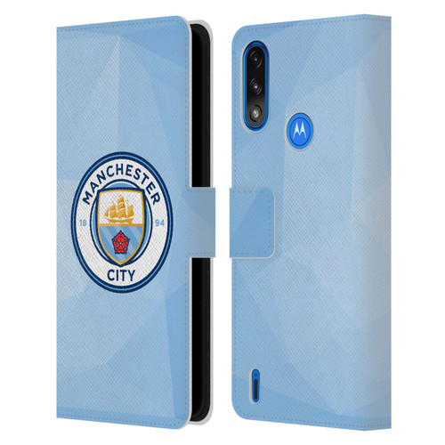 Manchester City Man City FC Badge Geometric Blue Full Colour Leather Book Wallet Case Cover For Motorola Moto E7 Power / Moto E7i Power