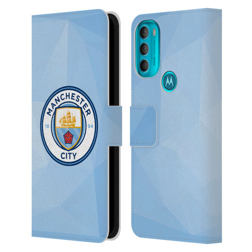 Manchester City Man City FC Badge Geometric Blue Full Colour Leather Book Wallet Case Cover For Motorola Moto G71 5G