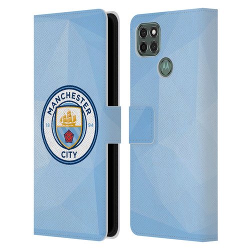 Manchester City Man City FC Badge Geometric Blue Full Colour Leather Book Wallet Case Cover For Motorola Moto G9 Power