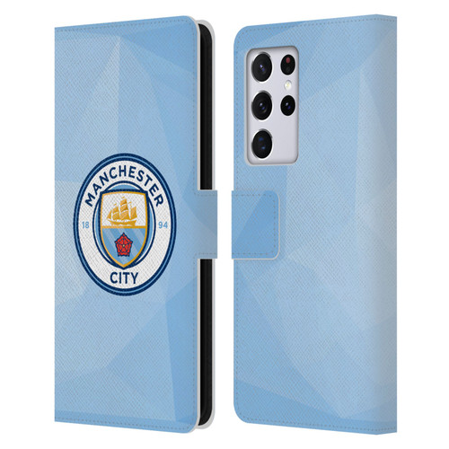 Manchester City Man City FC Badge Geometric Blue Full Colour Leather Book Wallet Case Cover For Samsung Galaxy S21 Ultra 5G