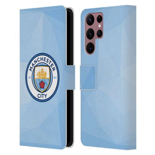 Manchester City Man City FC Badge Geometric Blue Full Colour Leather Book Wallet Case Cover For Samsung Galaxy S22 Ultra 5G