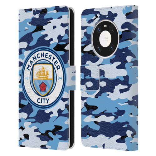 Manchester City Man City FC Badge Camou Blue Moon Leather Book Wallet Case Cover For Huawei Mate 40 Pro 5G