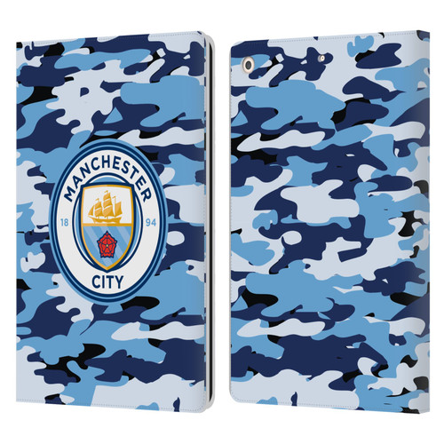 Manchester City Man City FC Badge Camou Blue Moon Leather Book Wallet Case Cover For Apple iPad 10.2 2019/2020/2021