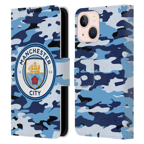 Manchester City Man City FC Badge Camou Blue Moon Leather Book Wallet Case Cover For Apple iPhone 13 Mini