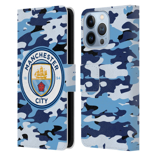 Manchester City Man City FC Badge Camou Blue Moon Leather Book Wallet Case Cover For Apple iPhone 13 Pro