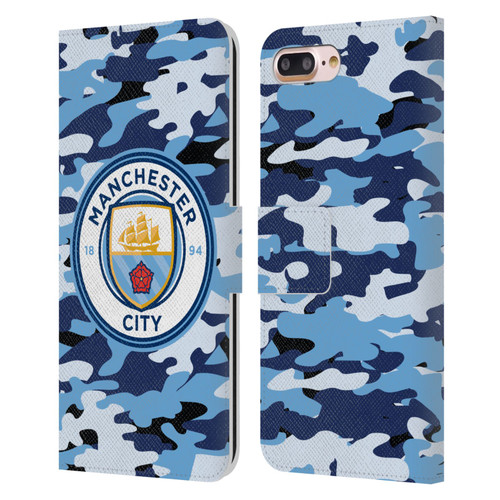 Manchester City Man City FC Badge Camou Blue Moon Leather Book Wallet Case Cover For Apple iPhone 7 Plus / iPhone 8 Plus