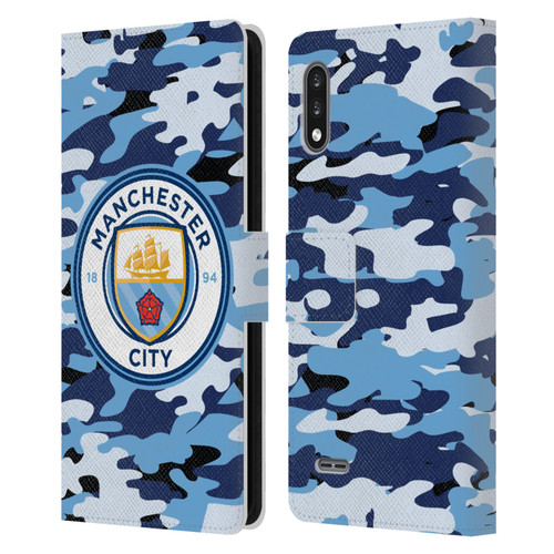 Manchester City Man City FC Badge Camou Blue Moon Leather Book Wallet Case Cover For LG K22