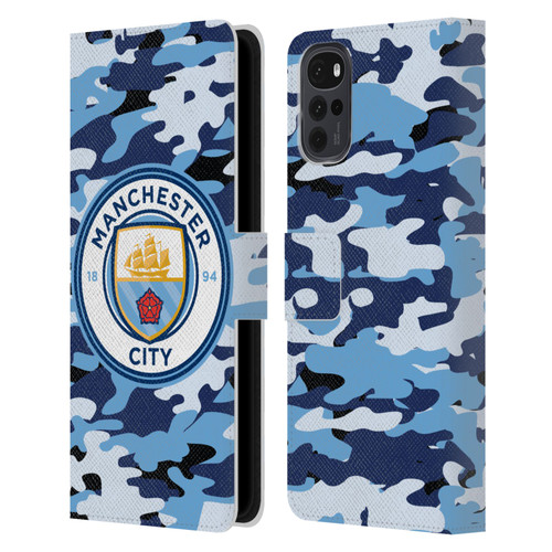 Manchester City Man City FC Badge Camou Blue Moon Leather Book Wallet Case Cover For Motorola Moto G22