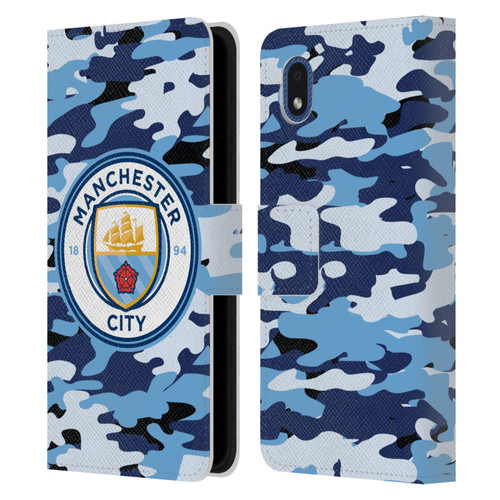 Manchester City Man City FC Badge Camou Blue Moon Leather Book Wallet Case Cover For Samsung Galaxy A01 Core (2020)