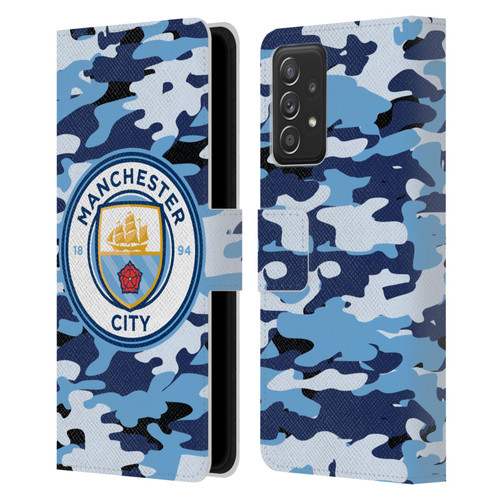 Manchester City Man City FC Badge Camou Blue Moon Leather Book Wallet Case Cover For Samsung Galaxy A53 5G (2022)