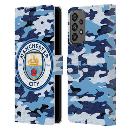 Manchester City Man City FC Badge Camou Blue Moon Leather Book Wallet Case Cover For Samsung Galaxy A73 5G (2022)