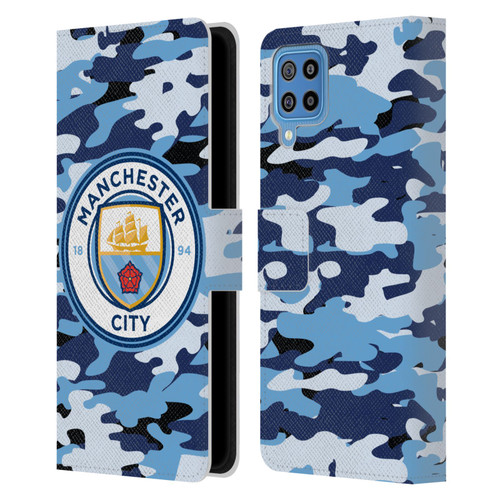 Manchester City Man City FC Badge Camou Blue Moon Leather Book Wallet Case Cover For Samsung Galaxy F22 (2021)