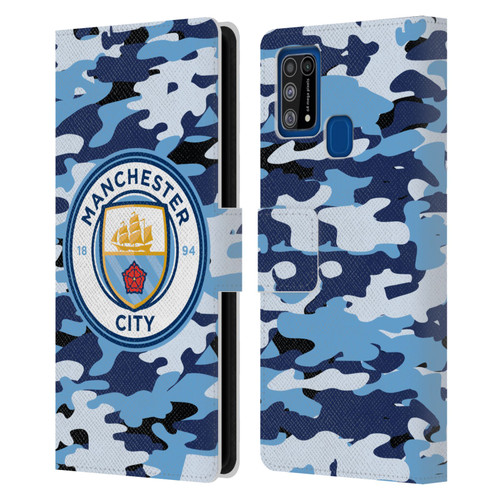 Manchester City Man City FC Badge Camou Blue Moon Leather Book Wallet Case Cover For Samsung Galaxy M31 (2020)