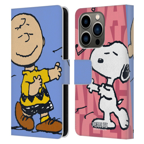 Peanuts Halfs And Laughs Snoopy & Charlie Leather Book Wallet Case Cover For Apple iPhone 14 Pro