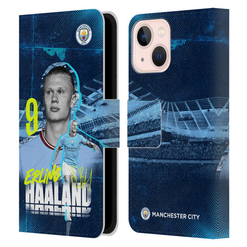 Manchester City Man City FC 2022/23 First Team Erling Haaland Leather Book Wallet Case Cover For Apple iPhone 13 Mini