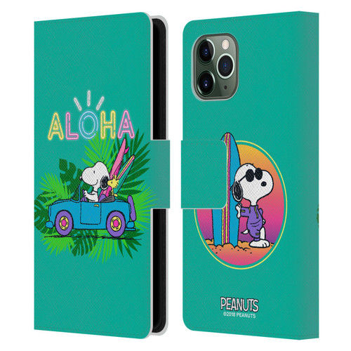 Peanuts Snoopy Aloha Disco Tropical Surf Leather Book Wallet Case Cover For Apple iPhone 11 Pro