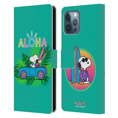 Peanuts Snoopy Aloha Disco Tropical Surf Leather Book Wallet Case Cover For Apple iPhone 12 Pro Max