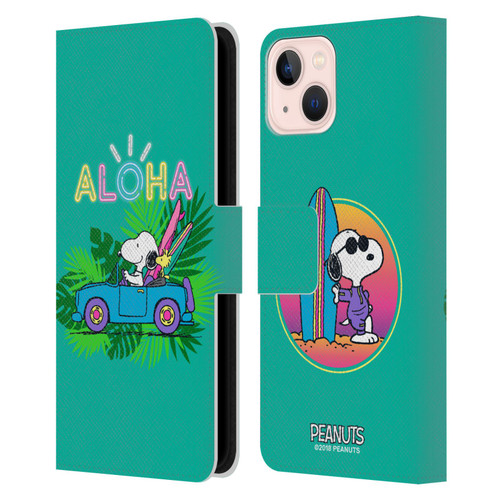 Peanuts Snoopy Aloha Disco Tropical Surf Leather Book Wallet Case Cover For Apple iPhone 13
