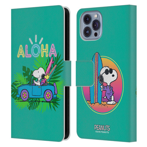 Peanuts Snoopy Aloha Disco Tropical Surf Leather Book Wallet Case Cover For Apple iPhone 14