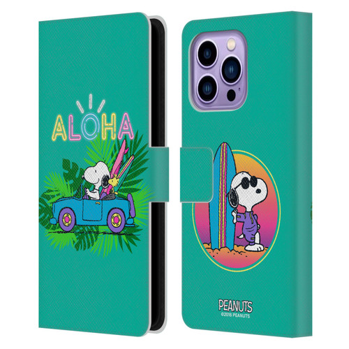 Peanuts Snoopy Aloha Disco Tropical Surf Leather Book Wallet Case Cover For Apple iPhone 14 Pro Max