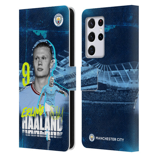 Manchester City Man City FC 2022/23 First Team Erling Haaland Leather Book Wallet Case Cover For Samsung Galaxy S21 Ultra 5G