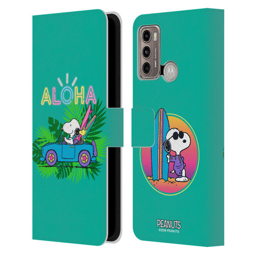 Peanuts Snoopy Aloha Disco Tropical Surf Leather Book Wallet Case Cover For Motorola Moto G60 / Moto G40 Fusion