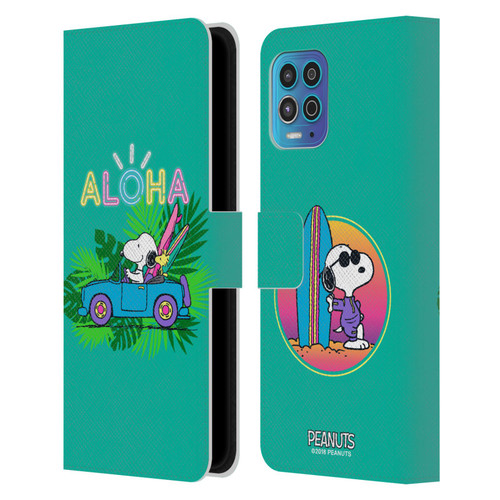 Peanuts Snoopy Aloha Disco Tropical Surf Leather Book Wallet Case Cover For Motorola Moto G100