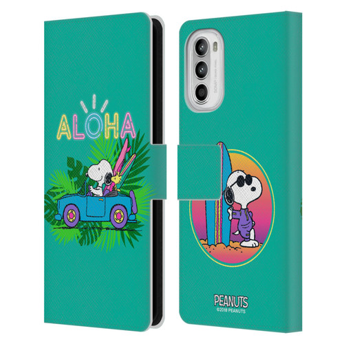Peanuts Snoopy Aloha Disco Tropical Surf Leather Book Wallet Case Cover For Motorola Moto G52